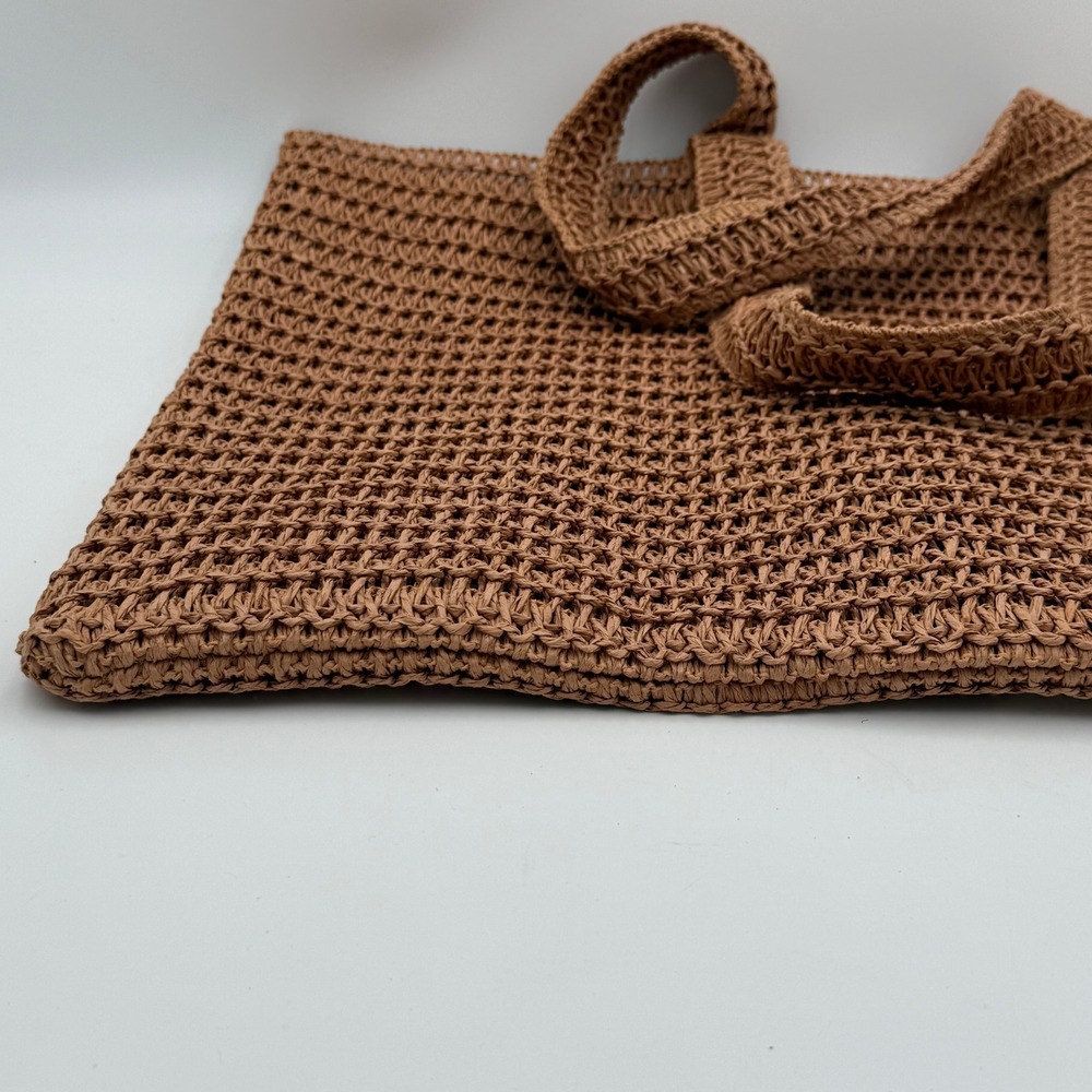 Burberry Woven Raffia Tote Bag Brown Tan Leather Logo Patch Shopper Beach Bag - Picture 5 of 9